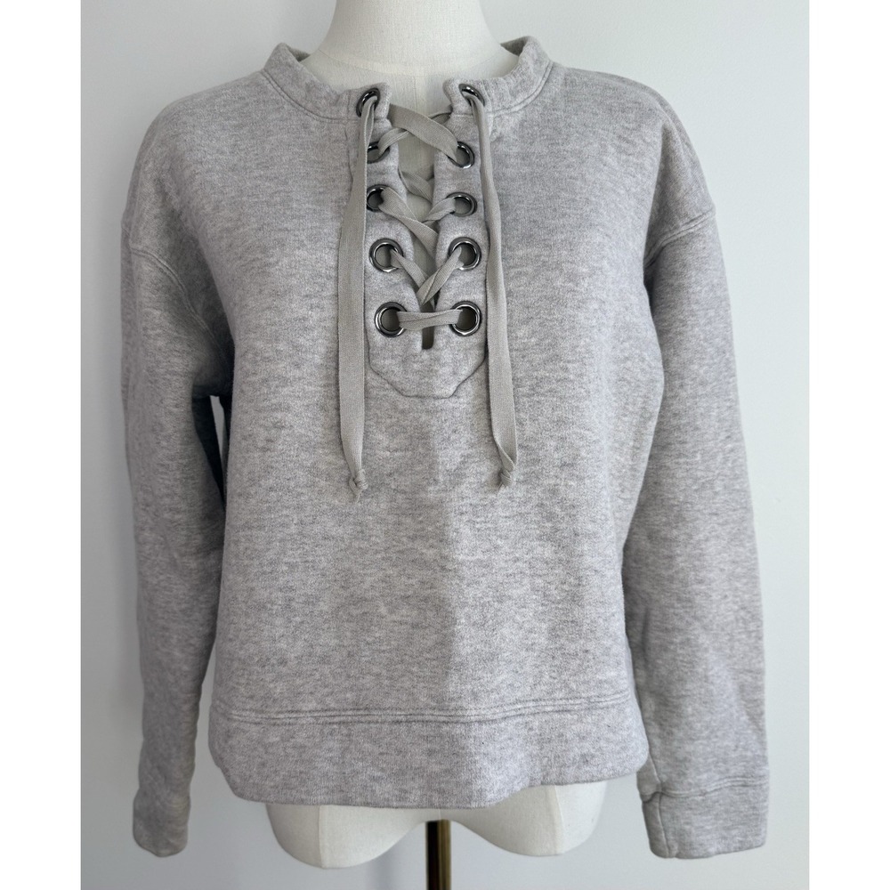 MOTHER‎ Lace-Front Don't Sweat Sweatshirt Pullover women's Large Beige